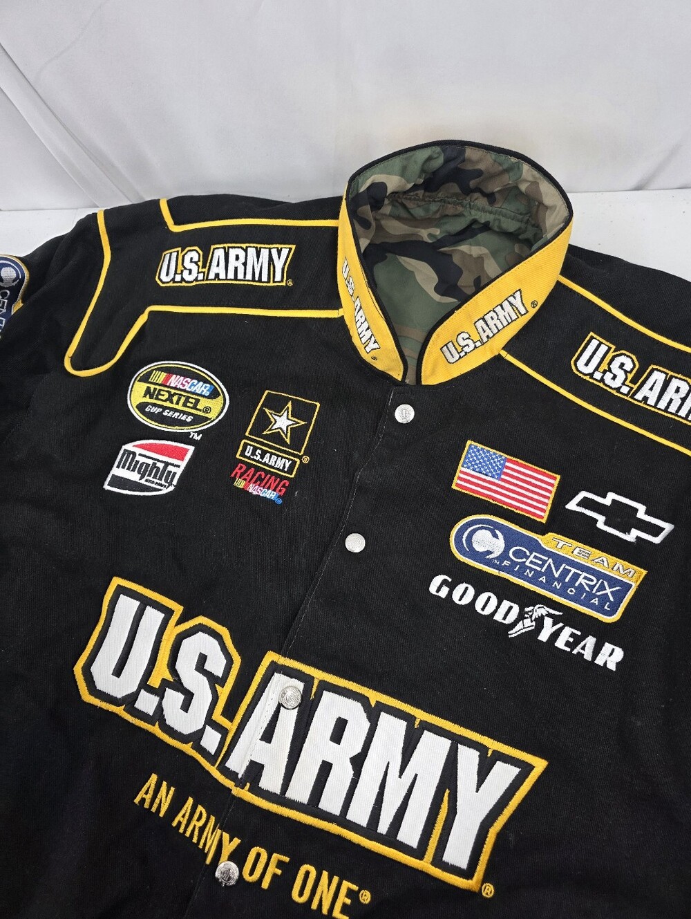 NWT Vintage JH Design U.S. Army NASCAR Racing Jacket Reversible Camo Mens XL #01